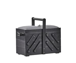 Prym - Prym Classic Design Lacquered Rubberwood (36x19x30cm) Black Elegant Sewing Box with 3 levels for storage and Padded Fabric Cover - 1 Piece
