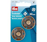 Prym Sew-On Snap Fasteners, 30mm, Pack of 2, Antique Brass