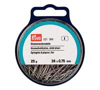 Prym Straight pins mild Steel Silver col 0.75 x 26 mm, Alloy, 26 x 0,75 mm, silberfarbig, 25 g
