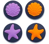 Prysm Gaming Black Purple & Orange Shell & Starfish Pack of 4 Rubber Thumb Grips Caps Covers Compatible With Original Switch Joy Con OLED Switch Joycon & Switch Lite