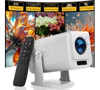 Pryznal Smart WiFi Projector 4K 1080P Home Theater, 450 ANSI, Auto Keystone, 270° Rotation, Built-in Apps and Speaker, Bluetooth Projector for Phone/TV/Laptop, Beige