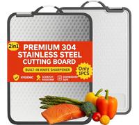 Pryzon Large Stainless Steel Chopping Board with Built-in Knife Sharpener - Double-Sided Cutting Board with Juice Groove, Food-Grade Wheat Straw PP, Suitable for Meat & Vegetables and Garlic Grinder