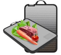Pryzon Large Stainless Steel Cutting Board with Built-in Knife Sharpener - Double-Sided Cutting Board with Juice Groove, Food-Grade Wheat Straw PP, Suitable for Meat & Vegetables and Garlic Grinder