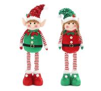 Pryzoq Christmas Elf Plush Decoration, Handmade Xmas Swedish Tomte Plush Scandinavian Ornaments, Red and Green Holiday Decor, Sequin Hat, Striped Legs, Standing Figurine B)
