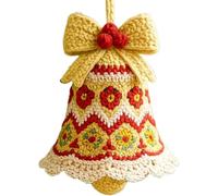 Pryzoq Handmade Christmas Bell Ornament, Complete Beginner Craft Kit with Yarn & Instructions, Handmade Holiday Tree Decor,Crochet Floral Design, Green and Red, 6 cm x 8 cm (Yellow)