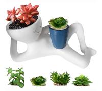 Pryzoq Lazy Guy Planter Pot,Resin Lazy Little Character Flowerpot,Lying Down Figure Planters Human Shaped Flower Pot For Succulents Cactus Home Decor (Blue)