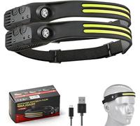 Pryzoq LED Motion Sensor Headlamp, Head Torch Rechargeable＆230° Wide Beam Headtorch with Motion Sensor, Waterproof Rating,Lightweight Headlamp for Running (2, 2 Front Led Lichtleiste)