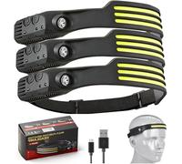Pryzoq LED Motion Sensor Headlamp, Head Torch Rechargeable＆230° Wide Beam Headtorch with Motion Sensor, Waterproof Rating,Lightweight Headlamp for Running (3, 3 Front Led Lichtleiste)