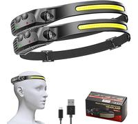 Pryzoq LED Motion Sensor Headlamp, Head Torch Rechargeable＆230° Wide Beam Headtorch with Motion Sensor, Waterproof Rating,Lightweight Headlamp for Running (2, 1 Front Led Lichtleiste)