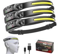 Pryzoq LED Motion Sensor Headlamp, Head Torch Rechargeable＆230° Wide Beam Headtorch with Motion Sensor, Waterproof Rating,Lightweight Headlamp for Running (3, 1 Front Led Lichtleiste)