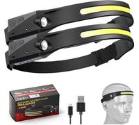 Pryzoq Professional LED Headlamp with Motion Sensor, 350 Lumen COB & XPE, Rechargeable 1200mAh Battery, IPX4 Water-Resistant, Wave Induction for Mining, Fishing, Outdoor Activities (2 PCS)