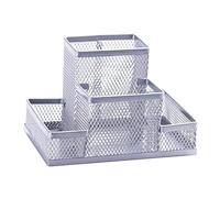 Przybornik na biurko Q-Connect 4 przegrody metalowy srebrny