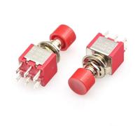 PS-202 Mini 6mm 6Pin SPDT DPDT Momentary Push Button Switch 2A 250VAC 5A 120VAC Toggle With Red Cap 1Pcs