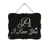 Ps I Love You Wooden Sign Wall Plaque Lettering Saying Wooden Art Wall Retro Wood Hanging Wall Art Decorative for Home Family Living Room Bedroom Housewarming Gift 8x10in