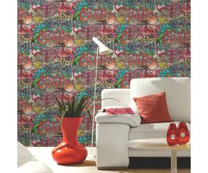 PS International Graffiti on Bricks Multicoloured Wallpaper 05530 10