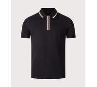 Regular Fit Short Sleeve Placket Detail Zip Polo Shirt Black, Large
