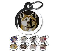 PS Pet Tags - Akita Pet ID Tags - Dog Face Breed Tags for Dogs - Personalised on Reverse - Large (32mm) Small (24mm) Waterproof Cute Fun Disc…