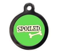 PS Pet Tags - Custom Cute Pet ID Tags for Collar - Green Spoiled Design - Zinc Alloy Metal - Large (32mm) Small (24mm) Personalised On Reverse - Dog Cat Name Address Identity Tag - Split Ring - Made in UK