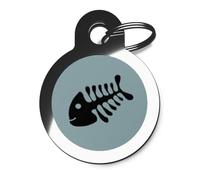 PS Pet Tags Cute Cat ID Tags - Blue Fishbone Design - Zinc Alloy Metal - Small (24mm) Personalised on Reverse - Cat Name Address Identity Tag - Made in UK
