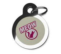 PS Pet Tags Cute Cat ID Tags - Cartoon Meow Design - Zinc Alloy Metal - Small (24mm) Personalised on Reverse - Cat Name Address Identity Tag - Made in UK
