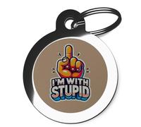 PS Pet Tags - Cute Fun Pet ID Tags - Zinc Alloy Metal - Large (32mm) Small (24mm) 100% Waterproof - Personalised On Reverse - Durable Dog Cat Name Address Tag Disc (I'm with Stupid, Large)