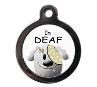 PS Pet Tags Cute I'm Deaf Pet ID Tag Disc - Medical Alert Dog Cat Pet Name Tags Discs - Custom Text on Reverse - Large (32mm) Small (24mm) Made in UK