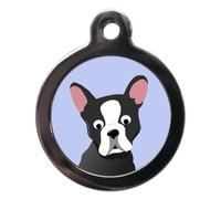 PS Pet Tags - Dog Breed Pet ID Tags - Boston Terrier Design - Zinc Alloy Metal - Large (32mm) Small (24mm) Personalised On Reverse - Dog Name Address Identity Tag - Made in UK