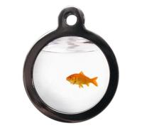 PS Pet Tags - Fun Cat ID Tags - Goldfish Bowl Design - Zinc Alloy Metal - Small (24mm) - Personalised On Reverse - Cat Cute Name Address Tag