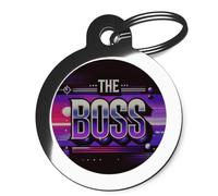 PS Pet Tags - Fun Pet ID Tags - Purple The Boss Design - Zinc Alloy Metal - Large (32mm) Small (24mm) - Personalised On Reverse - Dog Cat Cute Name Address Tag
