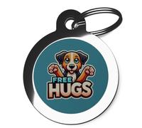 PS Pet Tags - Funny Pet ID Tags - Free Hugs Design - Zinc Alloy Metal - Large (32mm) Small (24mm) - Personalised On Reverse - Dog Cat Cute Name Address Tag