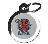 PS Pet Tags - Little Devil Cute Fun Pet ID Tags - Zinc Alloy Metal - Large (32mm) Small (24mm) 100% Waterproof - Personalised On Reverse - Durable Dog Cat Name Address Tag Disc (Small (2.4cm))