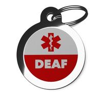PS Pet Tags Medical Symbol Pet ID Tags - Deaf Design - Zinc Alloy Metal - Large (32mm) Small (24mm) Personalised on Reverse - Dog Cat Name Address Medicine Identity Tag - Made in UK