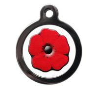 PS Pet Tags - Pet ID Tags - Red Poppy Flower - Zinc Alloy Metal - Large (32mm) Small (24mm) Personalised Name Address Telephone on Reverse