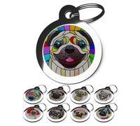 PS Pet Tags - Pug Pet ID Tags - Cute Fun Dog Breed Identity Tags - Personalised on Reverse - Small/Large Dog Face Disc for Collar