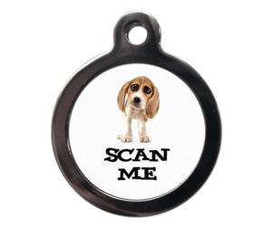 PS Pet Tags - Scan Me Beagle Pet ID Tag Disc - Chipped Theme Dog Pet Name Tags Discs - Personalised on Reverse - Made in UK