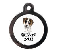 PS Pet Tags - Scan Me Jack Russell Pet ID Tag Disc - Personalised Text on Reverse - Large (32mm) Small (24mm) - Zinc Metal Alloy - Made in UK