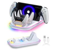 PS Portal Charger Dock - 3-in-1 RGB Charging Dock Station for PS Portal & PS5 Controllers with Indicator, Type-C Cable, Dual Holder for PlayStation Remote - Gaming Setup for PlayStation Players
