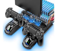 PS4 Stand Cooling Fan Station for Playstation 4/PS4 Slim/PS4 Pro PS4 Pro Vertical Stand with Dual Controller EXT Port Charger Dock Station