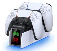 PS5 Controller Charger for Dualsense & Edge Controller, Fast PS5 Dual Charging Dock PS5 Accessories Controller Stand with Charging Station/Cool LED Light &USB C Cable