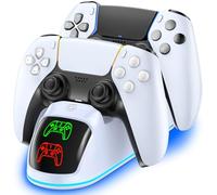PS5 Controller Charger for PS5 Dualsense & Edge - 2H Fast Playstation 5 Controller Charger with 9 RGB Light, Fast PS5 Charging Dock with Cable, for PlayStation 5 Charger Accessories Storage