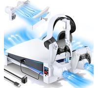 PS5 Horizontal Stand with 3-Level Cooling Fans for PlayStation 5 Console, PS5 Accessories Controller Charging Station for PS5 Edge Controller, PS5 Cooling Station (Not Fit PS5 Slim/PS5 Pro)
