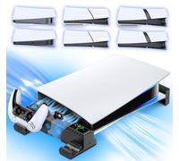 PS5 Horizontaler Ständer kompatibel mit PS5/Slim/Pro, PS5 Lüfter und PS5 Ladestation für Original & Edge Controller, erweiterbar PS5 Horizontal Stand für alle PS5 Disc & Digital, PS5 Zubehör Schwarz