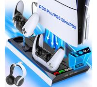 PS5/PS 5 Slim/PS5 Pro Cooling Stand with Auto Turbofan & 3-Level Speeds, P5 5 Cooling Station with Controller Charger, Charing Station for All Playstation 5 Console, PS Five/Slim/Pro Pro Accessories