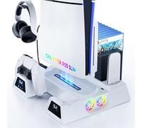 PS5 Slim Digital/Disc Stand and Cooling Station with Controller Charging Station for PlayStation 5, 3-Level Fan, 9 Game Slot, 1 Charging Ports, Headset Holder, for PS5 Slim Digital/Disc Only