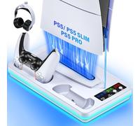 PS5 Slim/PS5/PS5 Pro Stand and Cooling Station with Controller Charging Station for PlayStation 5 Slim&Standard Disc/Digital Consoles, PS5 Cooler Accessories Incl PS5 Controller Charger, Cooling Fan