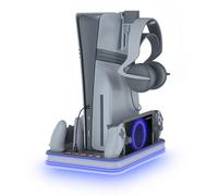 PS5 Stand and Cooling Station with RGB LED Controller Charger for PlayStation 5, PS5 Controller Charger for Dual Sense & Edge Controller and PS Portal, PS5 / PS5 Slim / PS5 Pro Accessories Grey
