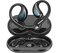 Psadhi Open Ear Clip Wireless Earbuds Bone Conduction Headphones, Bluetooth 5.4, Open Ear Design for Running Fitness, Office, Built-in Microphone, IPX7 Waterproof, LED Display Charging Case