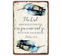 Psalm 121:8 Metal Tin Sign Bible Verse Wall Art Scripture Decor the Lord Keeps Watch over You as Come and Go Both Now Forever Paintings for Bedroom 6x8 Inch