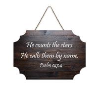 Psalm 147:4 He Counts The Stars, He Knows Them by Name Rustic Wood Welcome Sign for Front Porch Door Wall Decoration Farmhouse Wooden Sign For School Classroom Coffee Club Home 6x10in
