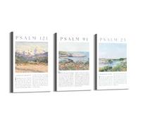 Psalm 23 91 121 Scripture Wall Art The Lord Is My Shepherd Christian Bible Verse Poster Mountain Monet Landscape Painting Prints Home Decor (SKU4-3PCS,12x16inch=(30x40cm),Framed(Wrapped Canvas))